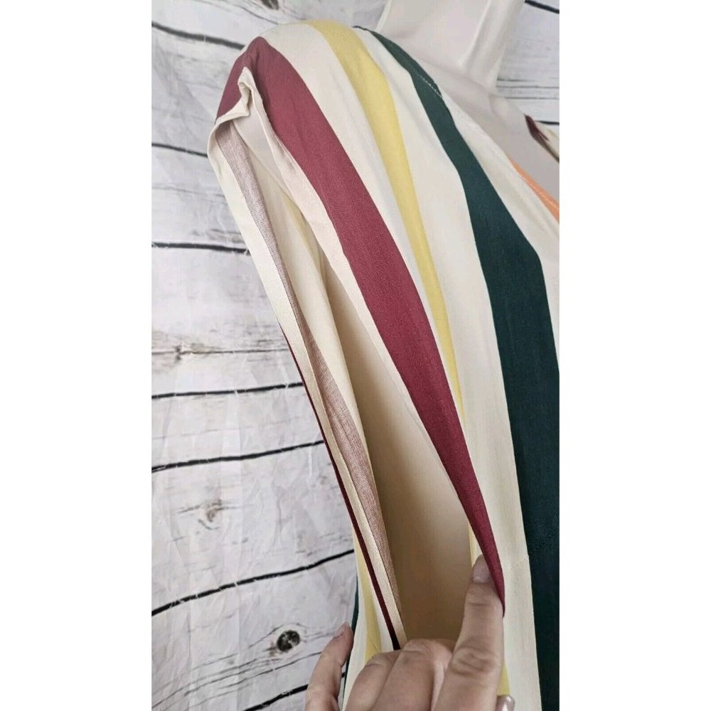 Tularosa Multi Rainbow Striped Dress M Midi Cap Sleeve Long V-neck Rayon - Picture 4 of 7